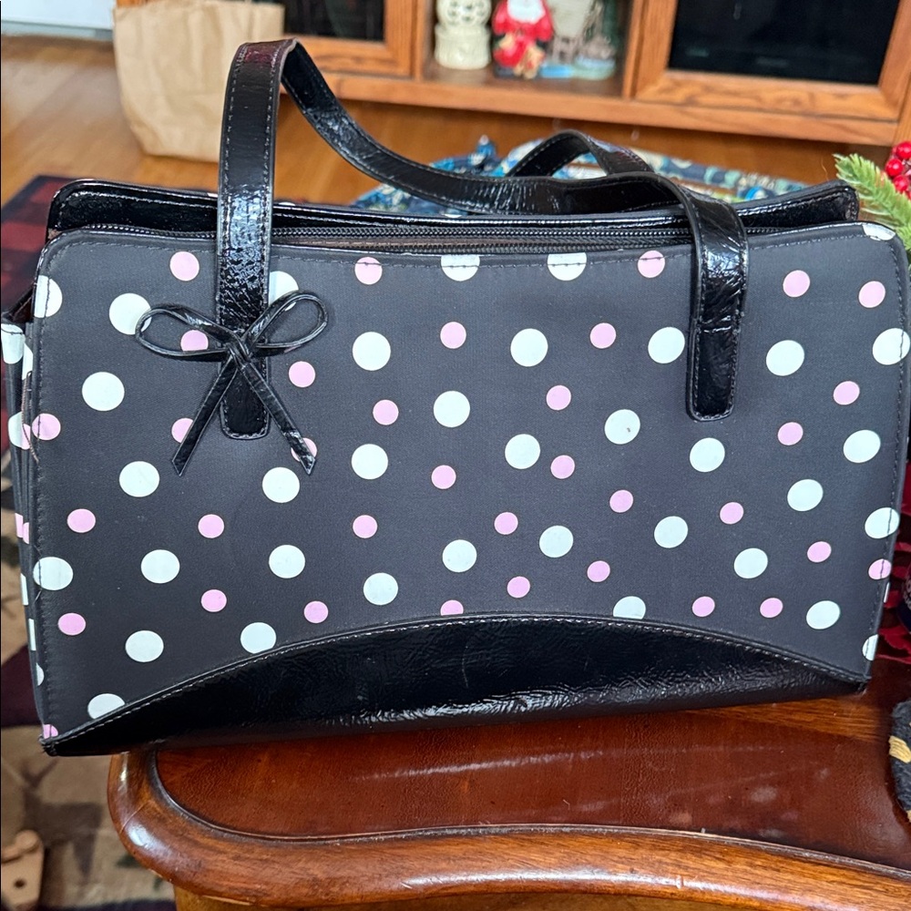 Polka Dot Women's Handbag - Black and Pink